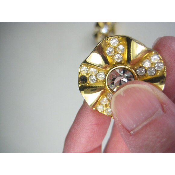 Vintage Givenchy Gold Tone Rhinestone Clip On Earrings Round Wavy Design - Picture 3 of 9